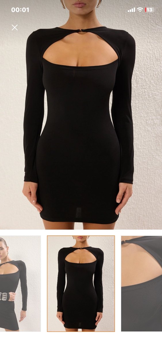 Siyah Mini Süet V Yaka Elbise - Görsel 2