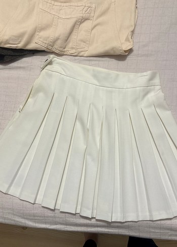 Beyaz Pilili Midi Mini Etek - Görsel 3