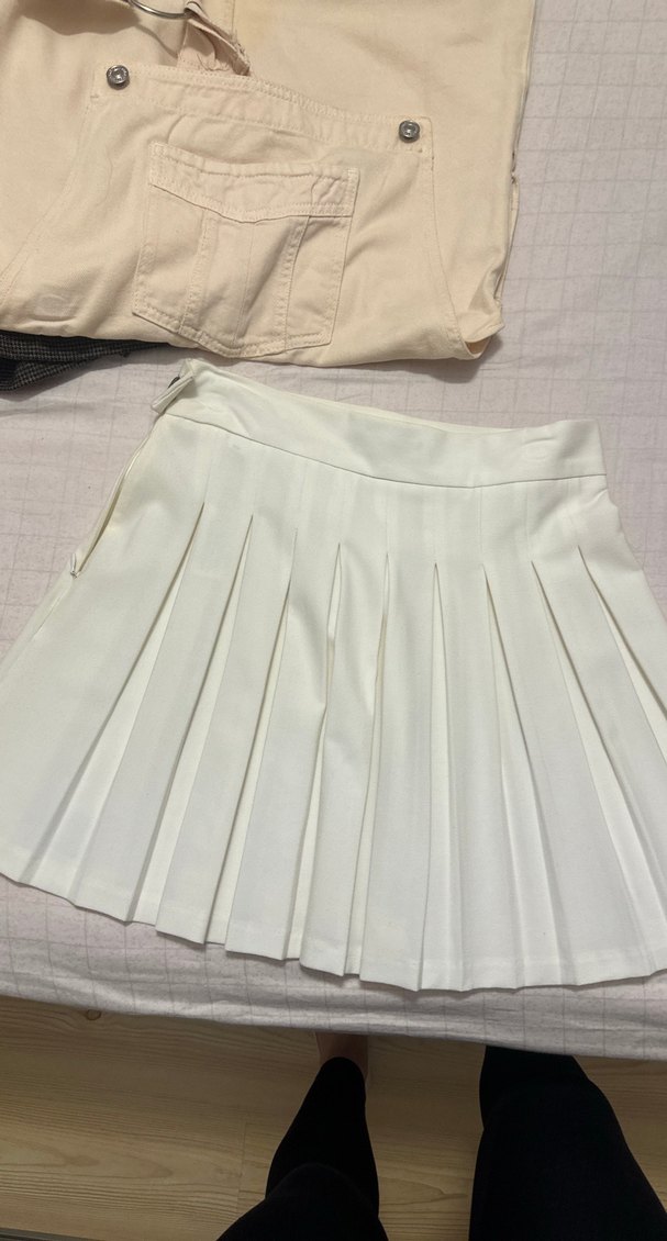 Beyaz Pilili Midi Mini Etek - Görsel 3