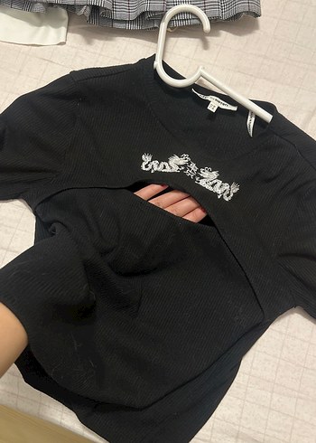 Desenli Siyah Kısa Kollu Hamile Tişört - Görsel 2