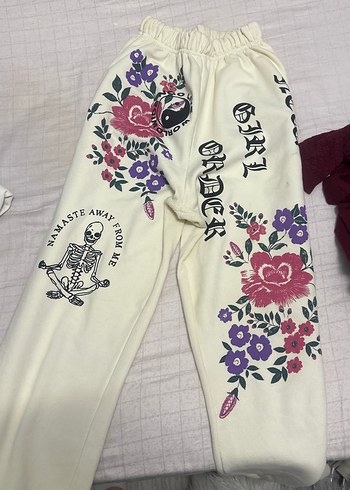 Beyaz Baskılı Pamuklu Rahat Kesim Kadın Eşofman - Görsel 2