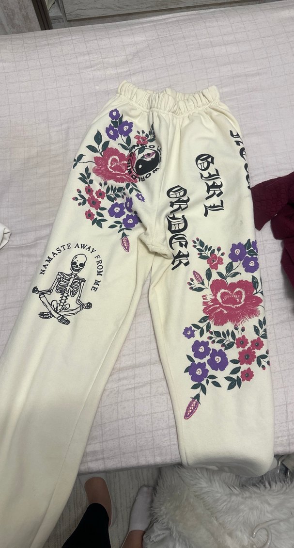 Beyaz Baskılı Pamuklu Rahat Kesim Kadın Eşofman - Görsel 2