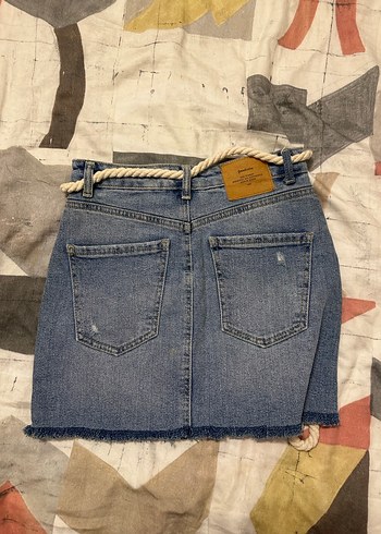 Mavi Denim Beli İp Detaylı Mini Etek - Görsel 2