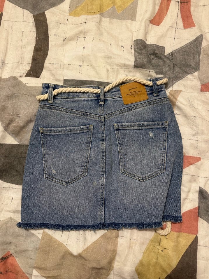 Mavi Denim Beli İp Detaylı Mini Etek - Görsel 2