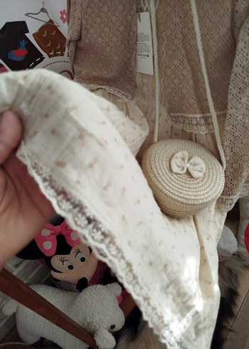 Bej Bohem Nakışlı Örgü Kız Elbise 2 yaş - Görsel 4