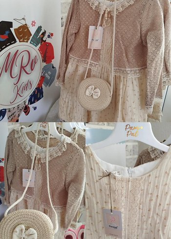 Bej Bohem Nakışlı Örgü Kız Elbise 2 yaş - Görsel 6