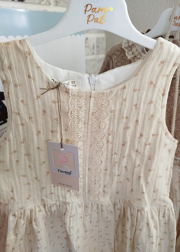 Bej Bohem Nakışlı Örgü Kız Elbise 2 yaş - Görsel 5