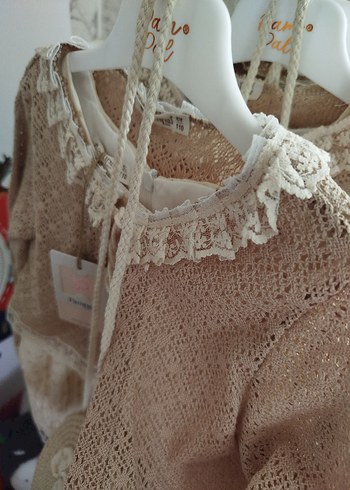 Bej Bohem Nakışlı Örgü Kız Elbise 2 yaş - Görsel 3