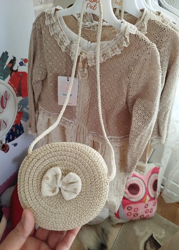 Bej Bohem Nakışlı Örgü Kız Elbise 2 yaş - Görsel 2