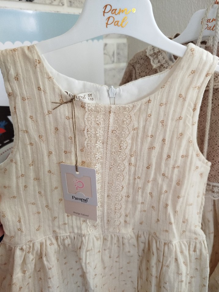 Bej Bohem Nakışlı Örgü Kız Elbise 2 yaş - Görsel 5