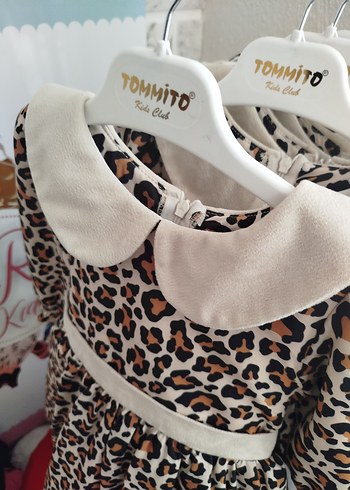 Kız Çocuk Leopar Desenli Uzun Kollu Elbise 2 ve 3 yaş - Görsel 3