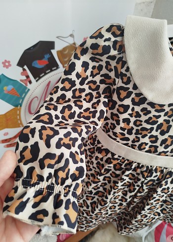 Kız Çocuk Leopar Desenli Uzun Kollu Elbise 2 ve 3 yaş - Görsel 7