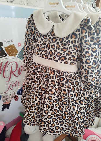 Kız Çocuk Leopar Desenli Uzun Kollu Elbise 2 ve 3 yaş - Görsel 2