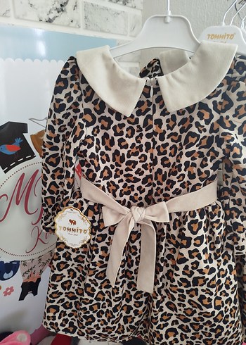 Kız Çocuk Leopar Desenli Uzun Kollu Elbise 2 ve 3 yaş - Görsel 5