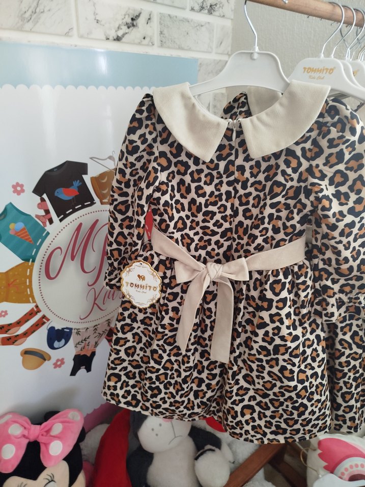 Kız Çocuk Leopar Desenli Uzun Kollu Elbise 2 ve 3 yaş - Görsel 4