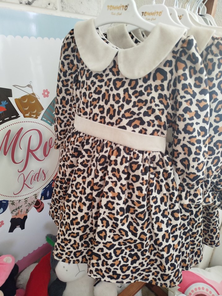 Kız Çocuk Leopar Desenli Uzun Kollu Elbise 2 ve 3 yaş - Görsel 2