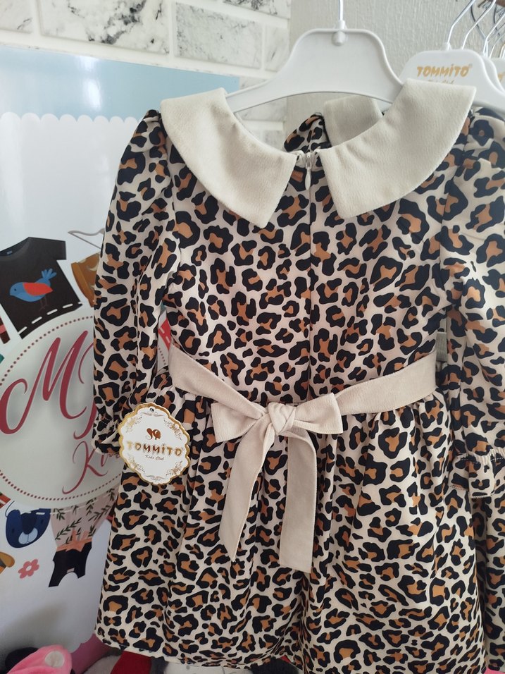Kız Çocuk Leopar Desenli Uzun Kollu Elbise 2 ve 3 yaş - Görsel 5