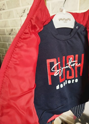 Kırmızı Erkek Çocuk Kapitone Yelekli 3lü takım 3-6 ay - Görsel 5