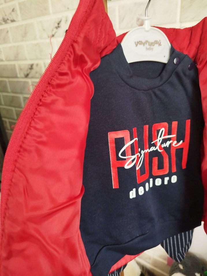 Kırmızı Erkek Çocuk Kapitone Yelekli 3lü takım 3-6 ay - Görsel 5