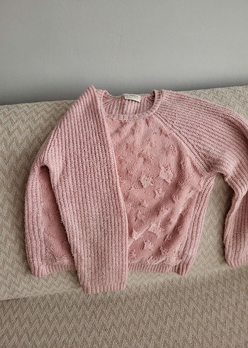 Nakış Detaylı Pembe Örgü Kadın Kazak - Görsel 4