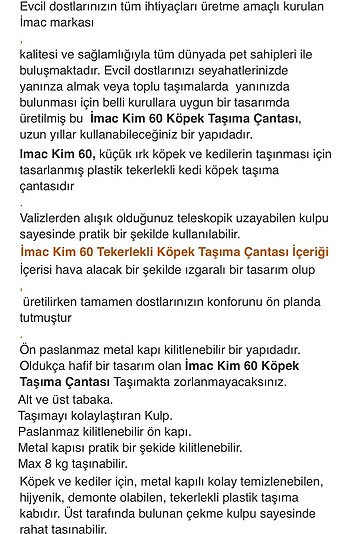 İmac kim 60 tekerlekli kedi köpek taşıma çantası