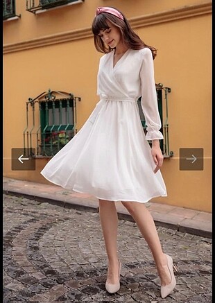 Şifon beyaz elbise