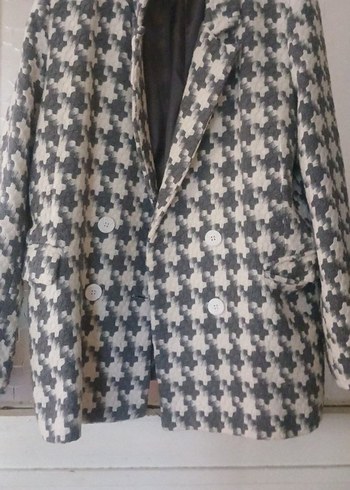 Kadın Gri Midi Düğmeli Blazer Ceket