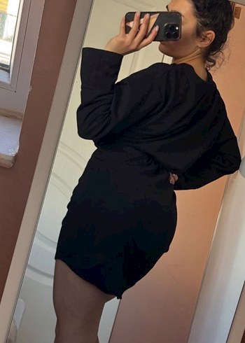 Siyah Midi Kadın Elbise, Uzun Kollu, Dar Kesim - Görsel 2