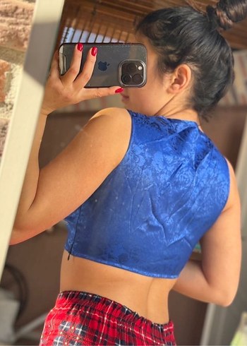 Mavi V Yaka Pilili Mini Bustiyer - Görsel 2