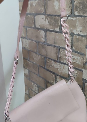 Beden pembe Renk Zincir Detaylı Pembe Deri Kadın Çanta