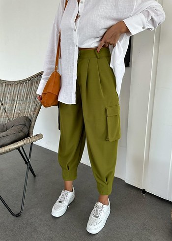 Hafif Haki Kemerli Kadın kargo Pantolon - Görsel 3