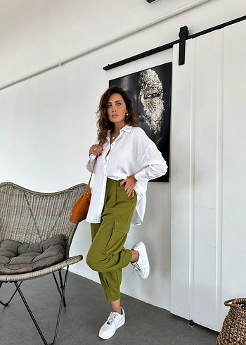 Hafif Haki Kemerli Kadın kargo Pantolon - Görsel 5