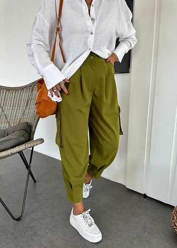 Hafif Haki Kemerli Kadın kargo Pantolon - Görsel 2
