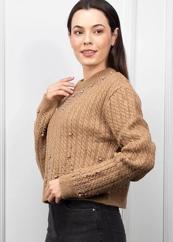 İnci Detaylı Örgü Kazak - Görsel 3