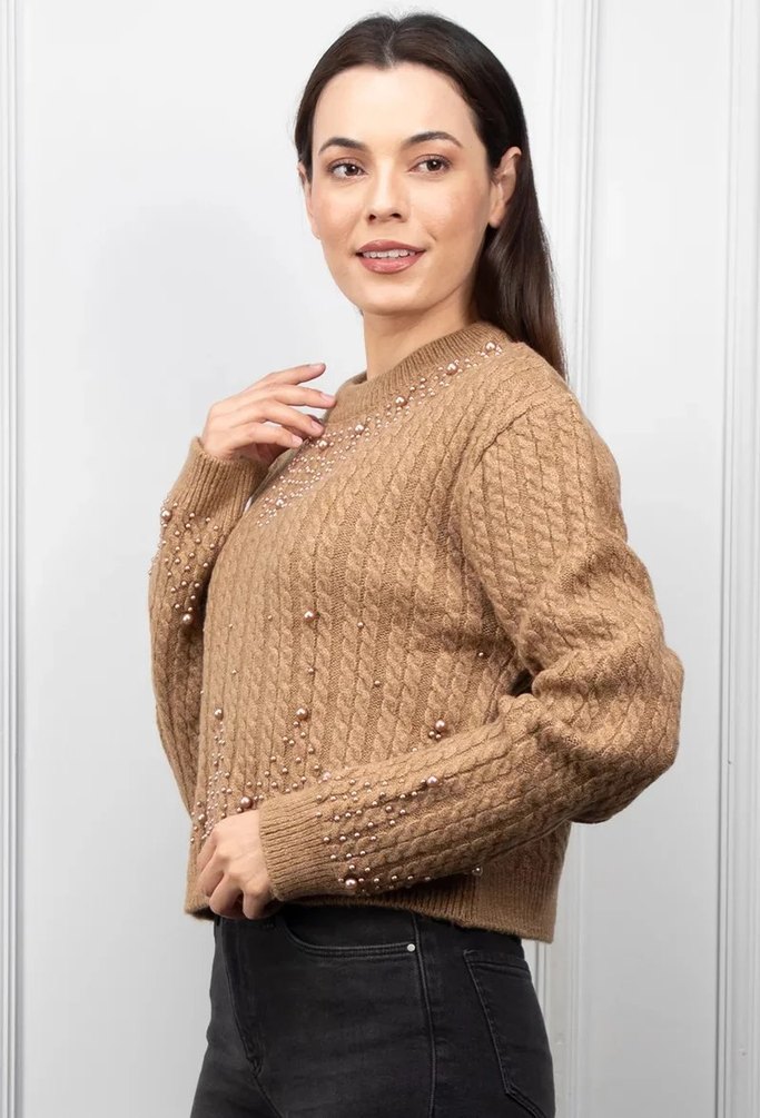 İnci Detaylı Örgü Kazak - Görsel 3