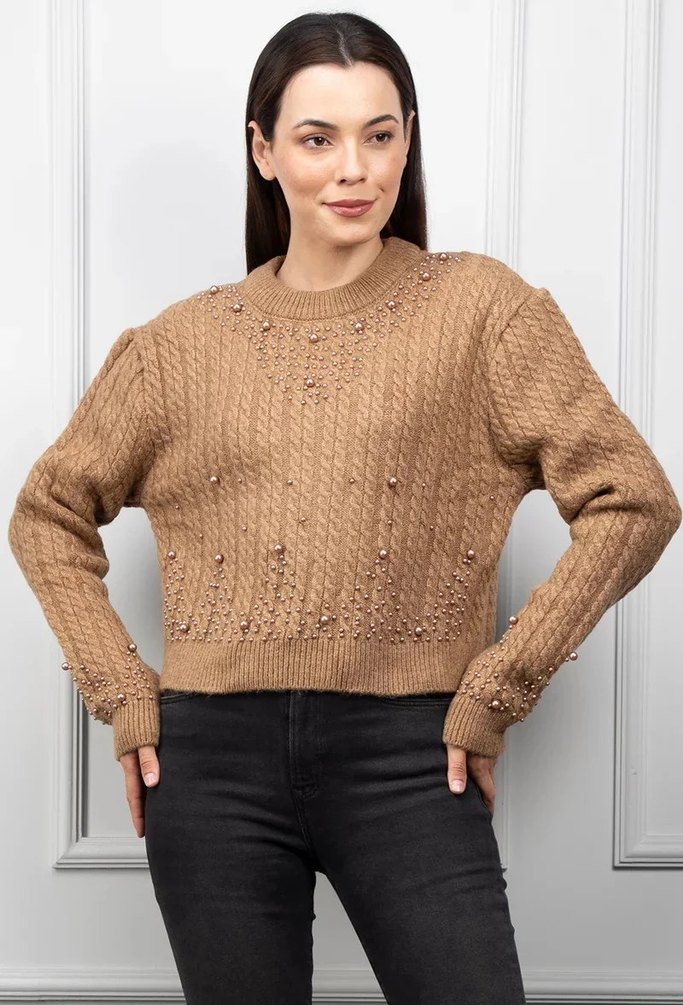 İnci Detaylı Örgü Kazak - Görsel 2