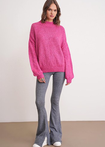 Pembe Örgü Kadın Salaş Kazak - Görsel 2