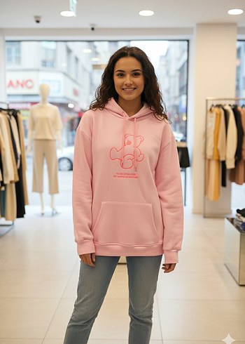 Pembe Kapüşonlu Oversize Sweatshirt - Görsel 5