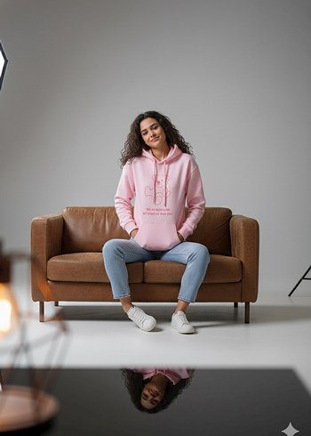 Pembe Kapüşonlu Oversize Sweatshirt - Görsel 4