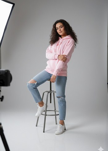 Pembe Kapüşonlu Oversize Sweatshirt - Görsel 2