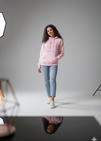 Pembe Kapüşonlu Oversize Sweatshirt - Görsel 3