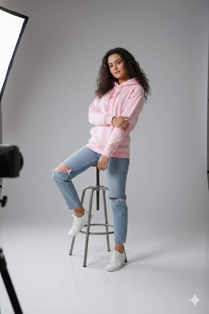 Pembe Kapüşonlu Oversize Sweatshirt - Görsel 2