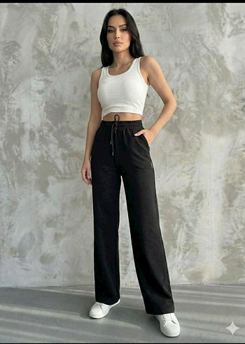 Siyah Pamuklu Rahat Kesim Kadın Eşofman Altı - Görsel 3