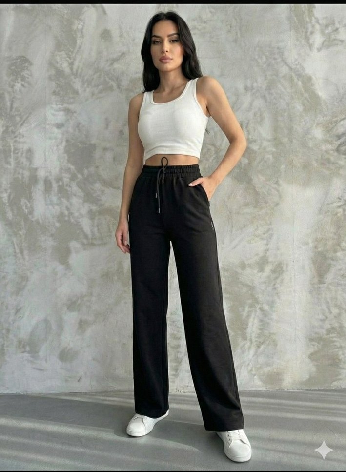 Siyah Pamuklu Rahat Kesim Kadın Eşofman Altı - Görsel 3