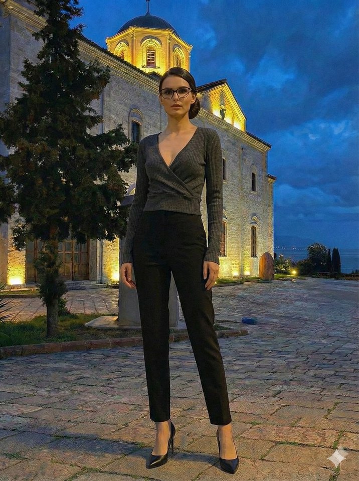 Gri V Yakalı Kemerli Kadın bluz - Görsel 3