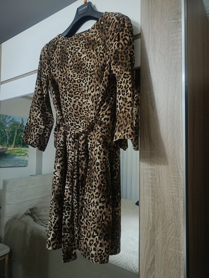 Leopar Desenli Midi Kadın Elbise - Görsel 4