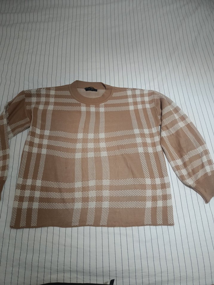 Pendoyl Ekose Desenli Kahverengi Kadın Kazak - Görsel 3