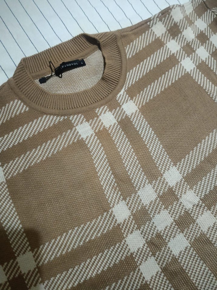 Pendoyl Ekose Desenli Kahverengi Kadın Kazak - Görsel 2