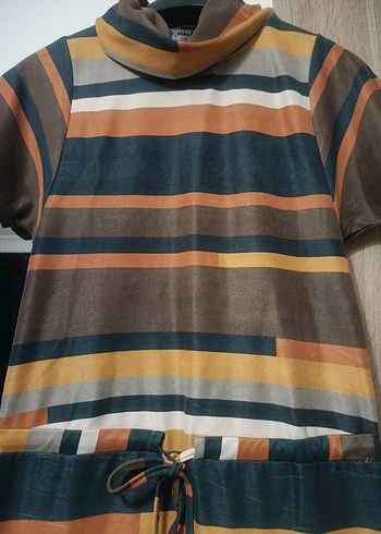 Beli Bağcıklı Midi Çizgili Günlük Elbise - Görsel 3