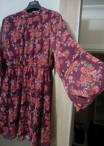 Bordo Çiçekli Uzun Kollu Bohem Tunik - Görsel 5